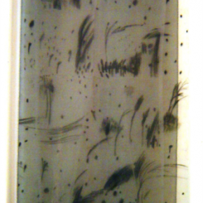 In my dream, 2003, charcoal on paper, black see through fabric, 130x520cm